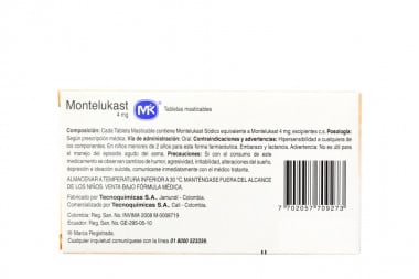 Montelukast 4 Mg Caja Con 30 Tabletas Masticables