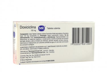 Doxiciclina Mk 100 Mg Caja Con 15 Tabletas Cubiertas