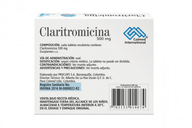 Claritromicina 500 Mg Caja Con 10 Tabletas Recubiertas