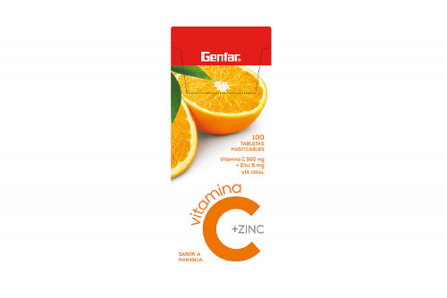 Vitamina C + Zinc 500 / 5 mg  Caja Con 100 Tabletas Masticables – Sabor Naranja