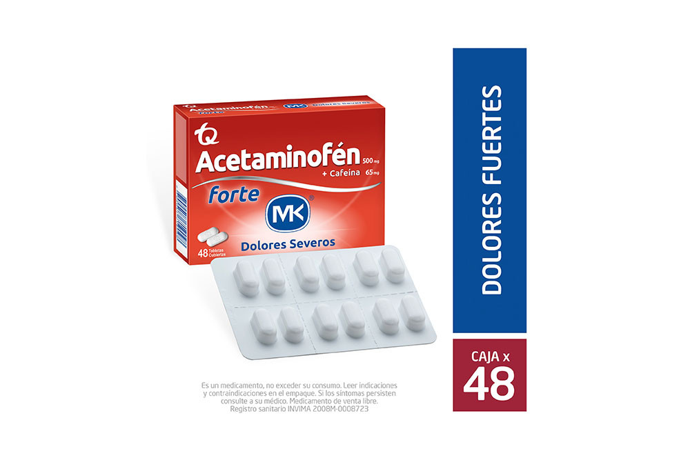 Acetaminofén, caja por 100 unidades, 500 miligramos.