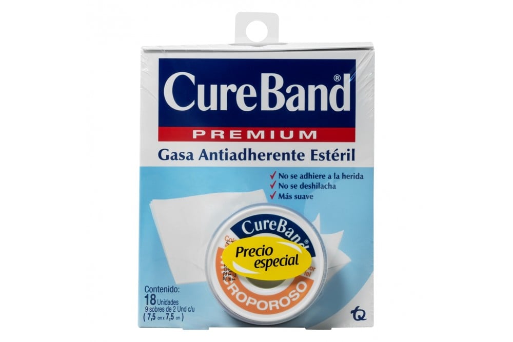 CureBand Gasa Estéril Caja Con 18 Unidades + Micropore