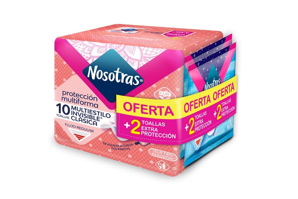 OF. Toallas Higienicas Nosotras Multiestilo 2Toallas-Extraprotec Bol 10 Unidades