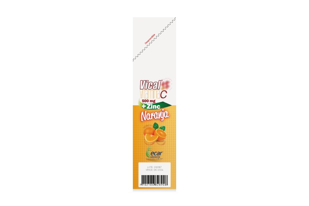 Vitamina C Vical + Zinc 500 Mg Sabor Naranja 100 Tabletas