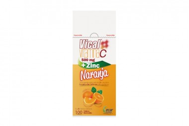 Vitamina C Vical + Zinc 500 Mg Sabor Naranja 100 Tabletas