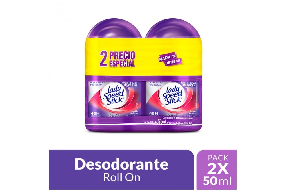 Oferta 2 Desodorantes Lady Speed Stick Flores Fresh Roll-On 100 Ml