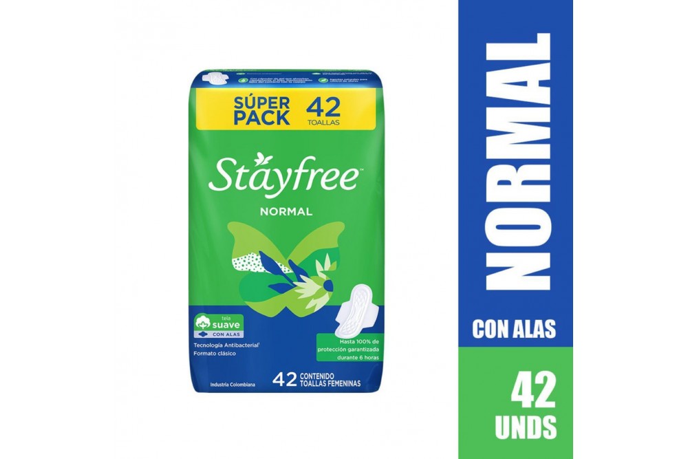 Toallas Higuienicas Stayfree Normal Con Alas 42 Unds