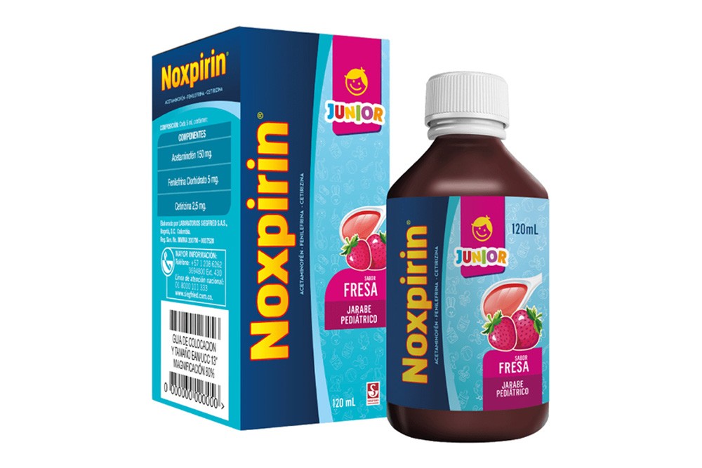 Jarabe Pediátrico Noxpirin Junior Sabor A Fresa 120 Ml