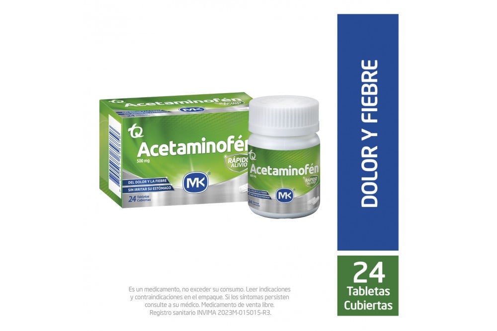 Acetaminofén 500 mg 24 Tabletas Cubiertas