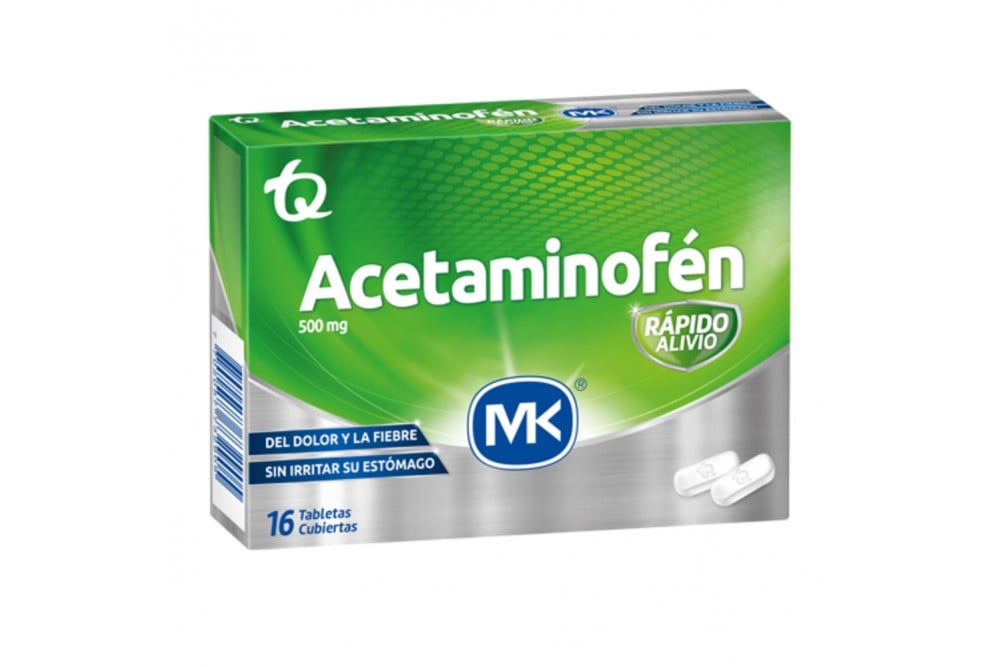 Acetaminofén MK 500 mg 16 Tabletas Cubiertas