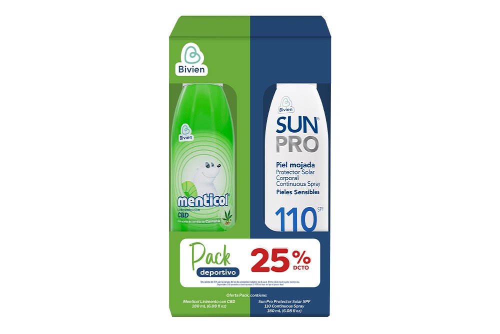 Oferta Loción Refrescante + Protector Solar Bivien 2 Sprays De180 Ml C/U