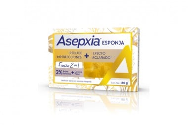 Jabón Asepxia Esponja Fusión 2 En 1 80 G