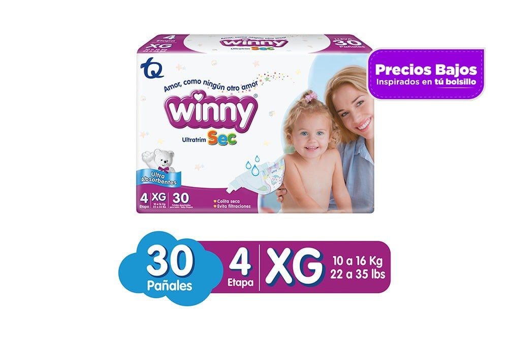 Pañales Winny Ultratrim Sec Etapa 4 Con 30 Unidades