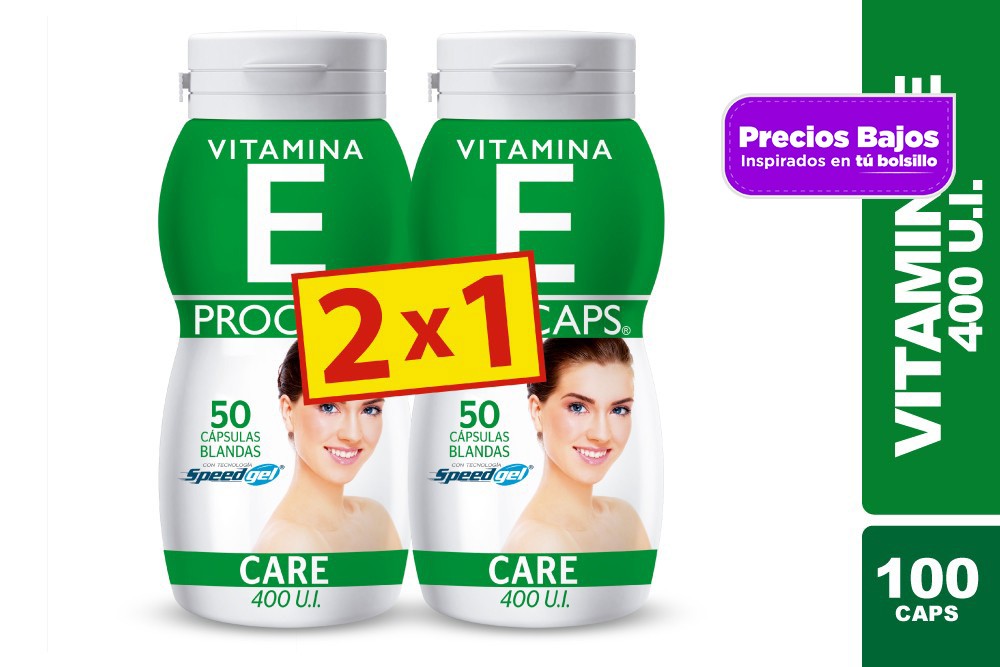 Vitamina E 400 U.I Empaque Con 2 Frascos Con 50 Cápsulas Blandas