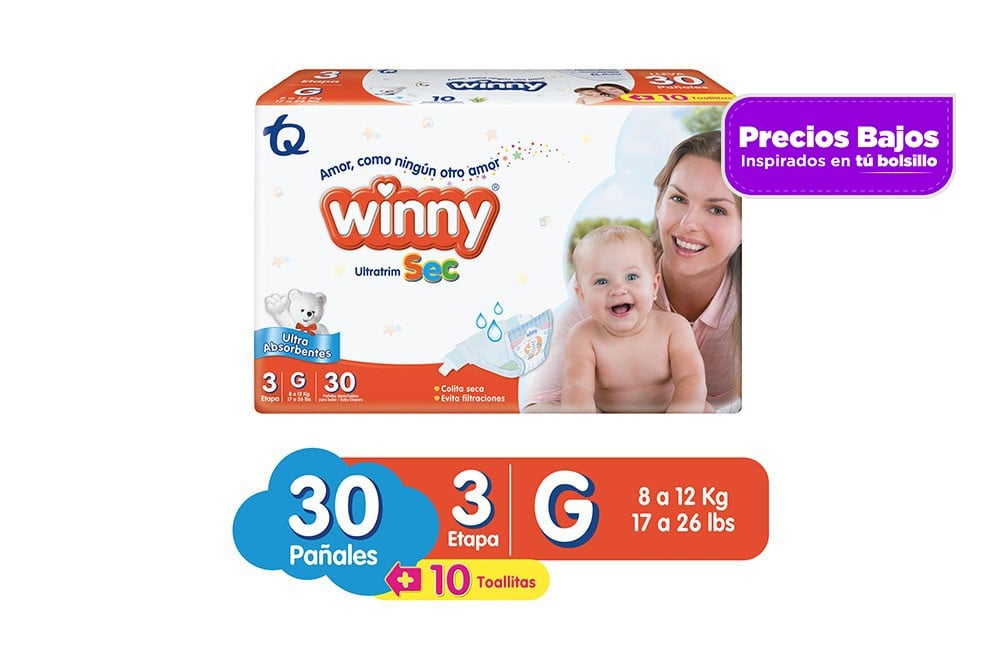 Pañales Winny Ultratrim Sec Etapa 3 Paca Con 30 Unidades