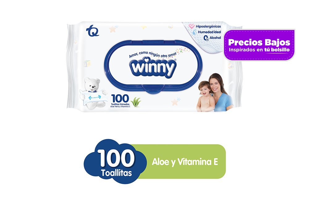 Toallitas Húmedas Winny Aloe Vera Empaque Con 100 Unidades