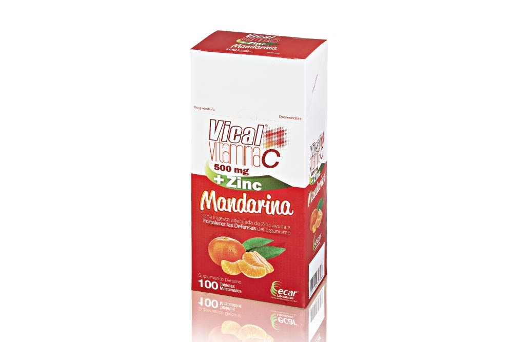 Vitamina C Vical 500 Mg + Zinc Sabor Mandarina 100 Tabletas.