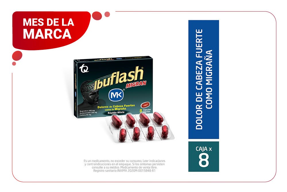 Ibuflash Migran 400 / 250 / 65 Mg Caja Con 8 Cápsulas Líquidas