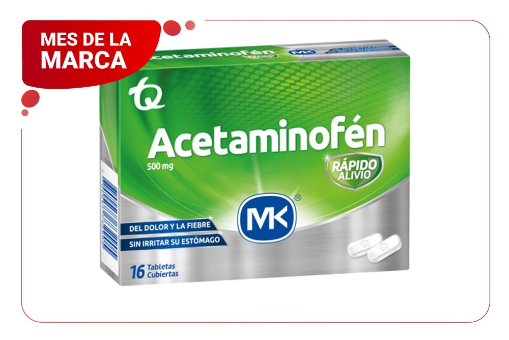 Acetaminofén Mk 500 Mg 16 Tabletas Cubiertas