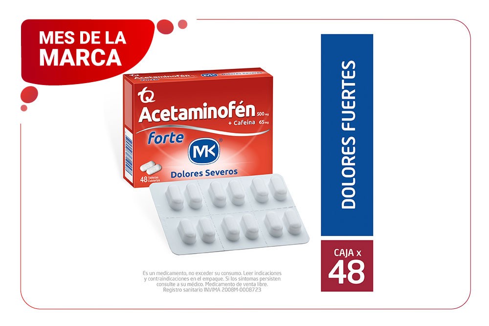 Acetaminofén Forte + Cafeína 500 / 65 Mg Caja Con 48 Tabletas Recubiertas