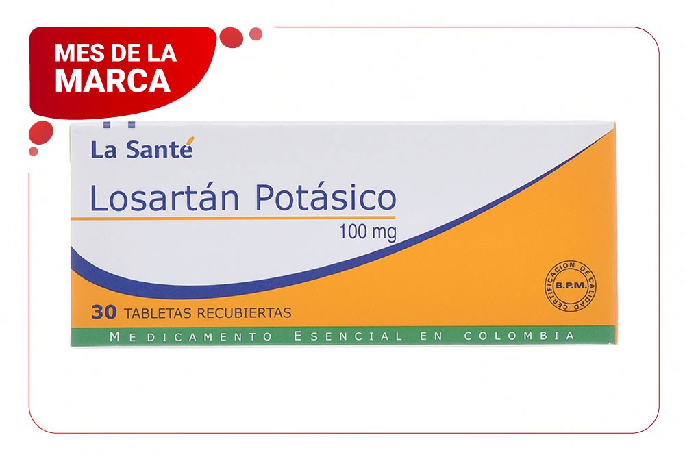 Losartán Potásico 100 Mg Caja Con 30 Tabletas Recubiertas