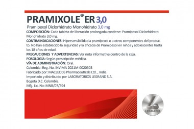 Pramixole Er 3,0 Mg 30 Tabletas De Liberación Prolongada