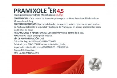 Pramixole Er 4,5 Mg 30 Tabletas de Liberación Prolongada