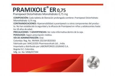 Pramixole Er 0,75 Mg 30 Tabletas De Liberación Prolongada