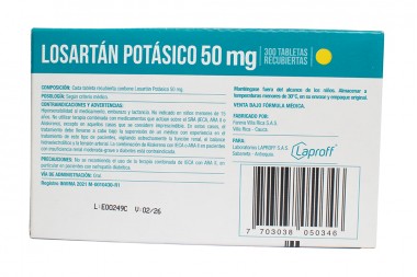 Losartán Potásico 50 Mg Laproff Caja Con 300 Tabletas