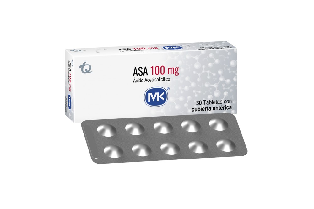 Asa Mk Acido Acetilsalicílico 100 Mg 30 Tabletas Con Cubierta Entérica