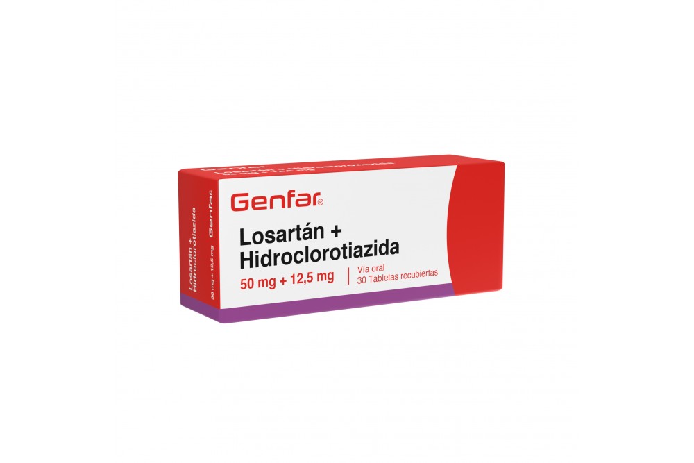 Losartán + Hidroclorotiazida Genfar 50 + 120 Mg 30 Tabletas Recubiertas