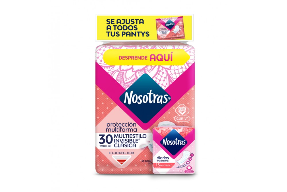 Oferta Toallas Higiénicas Nosotras Multiestilo Clásica 30 Unds + 15 Protectores