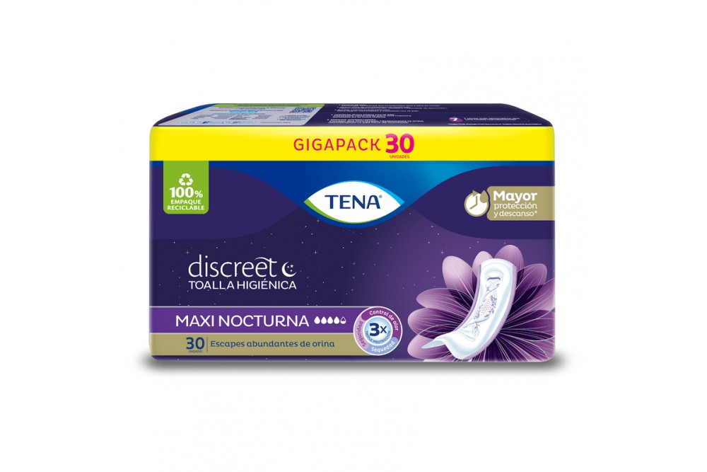 Toalla Higiénica Tena Discreet Maxi Nocturnas 30 Unds